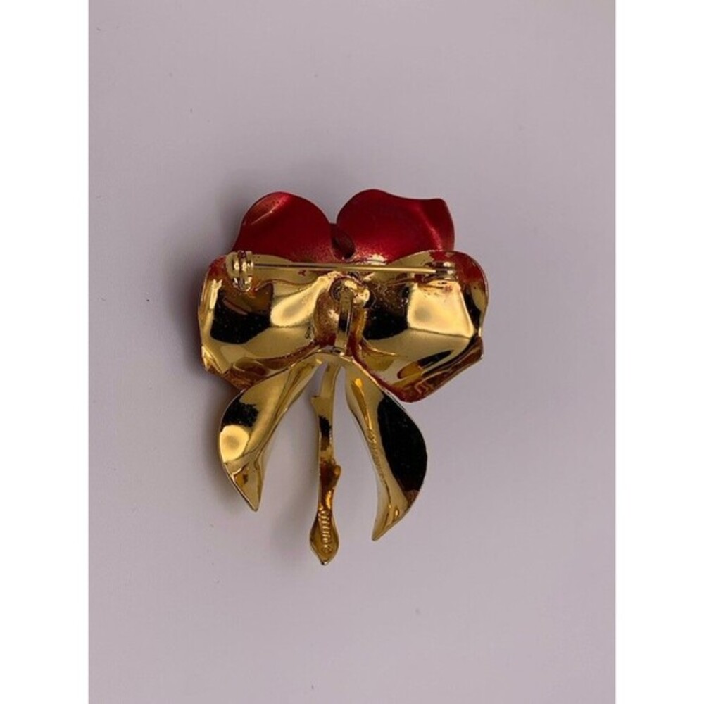Vintage CERRITO Gold Tone Red Rose Flower Brooch Pin Signed 2 Inch